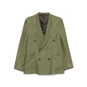 Doppiaa Textured Olive Green Double-Breasted Blazer With Rear Vents - NWT